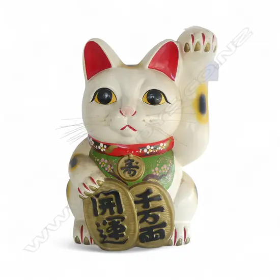 JAPANESE VINTAGE LARGE CERAMIC MANEKI-NEKO beckoning cat H.420mm