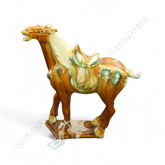 MODERN TANG STYLE HORSE H.260mm sancai glaze, tail repaired and damage to base
