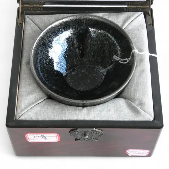 JAPANESE HARE'S FUR GLAZE BOWL metallic mottled glaze H.123mm. In original box