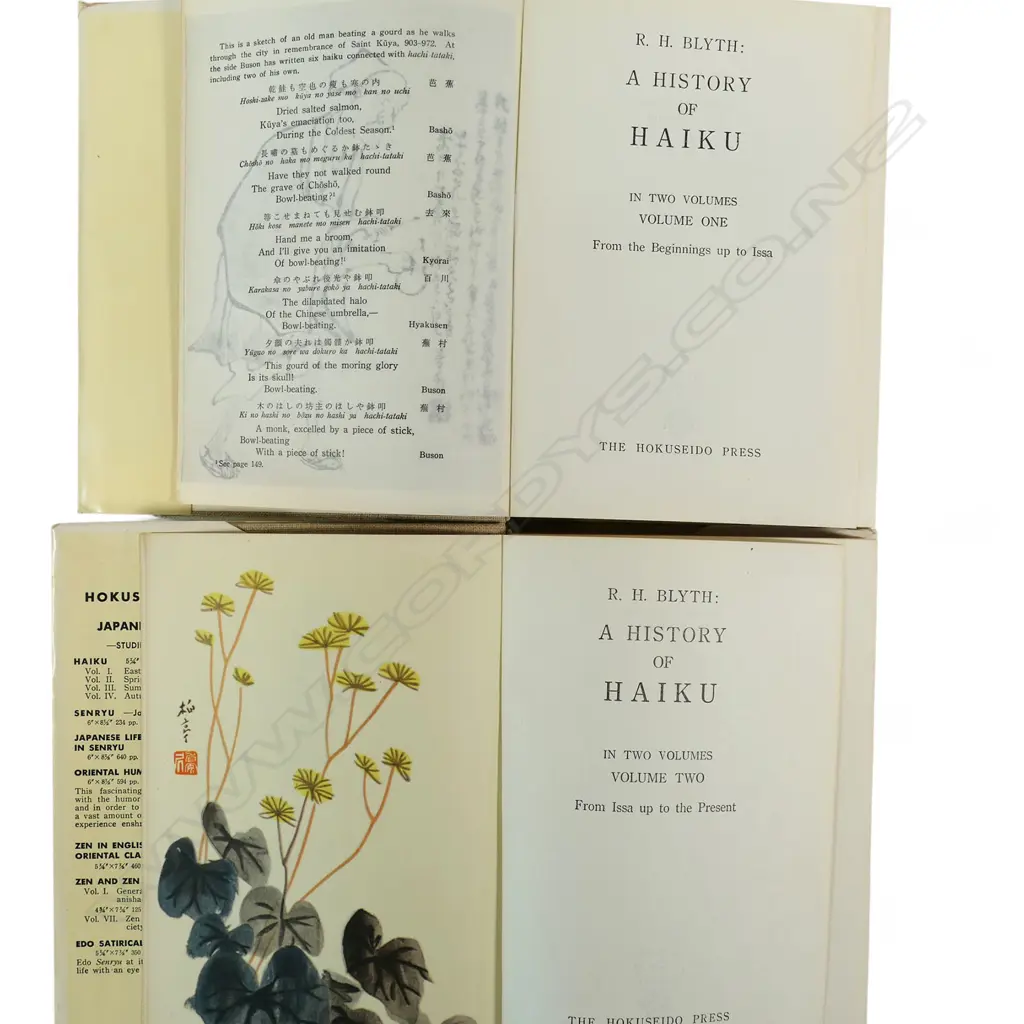 3 ANTIQUE BOOKS: RH BLYTH 'HISTORY OF HAIUKU' 2 VOLS & GN MORTLAKE 'LOVE LETTERS OF A JAPANESE' Image 1++