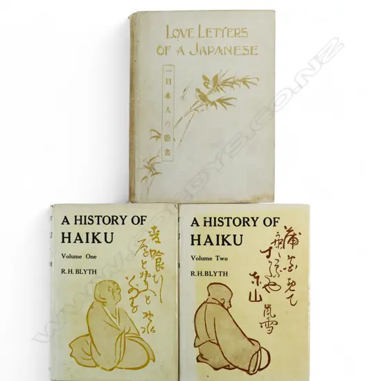 3 ANTIQUE BOOKS: RH BLYTH 'HISTORY OF HAIUKU' 2 VOLS & GN MORTLAKE 'LOVE LETTERS OF A JAPANESE'