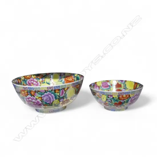 2 ORIENTAL GOLD FAMILLE ROSE BOWLS 350, 255mm dia