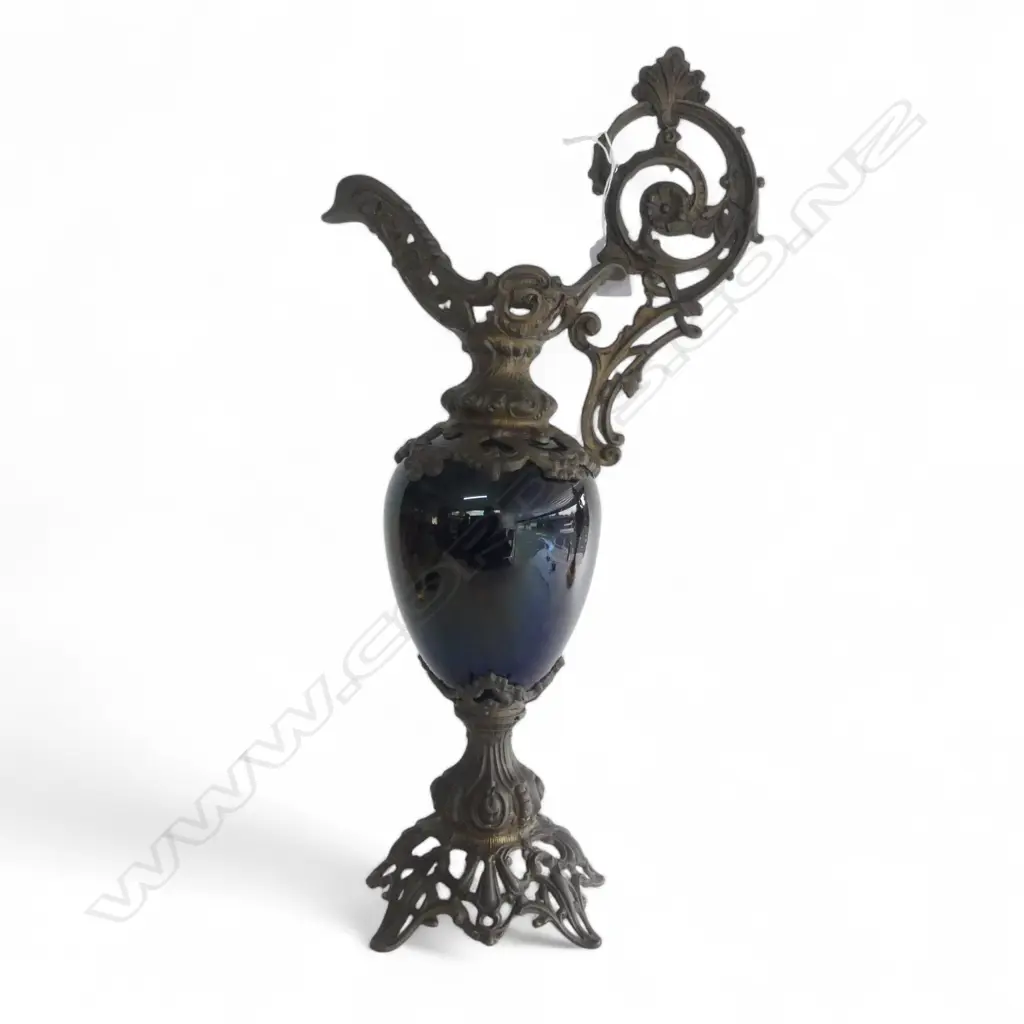 ART NOUVEAU STYLE BLUE GLASS EWER WITH GILT HANDLE AND BASE 500mm (H)  Image 1++