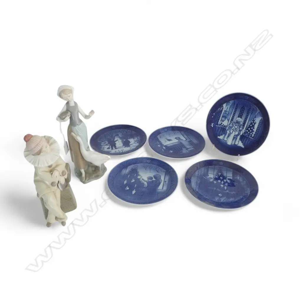 2 LLADRO FIGURES (FAULTS) + 5 ROYAL COPENHAGEN PLATES Dia.180mm Image 1++