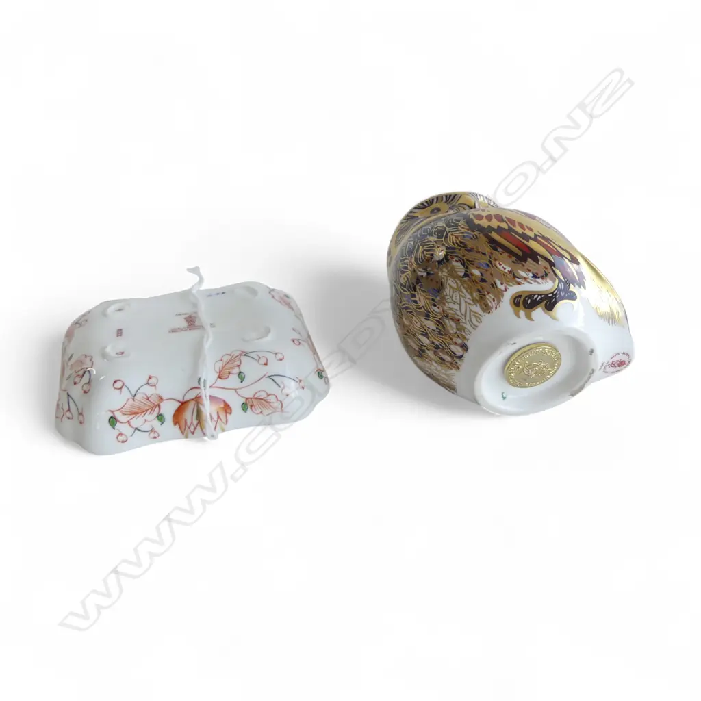 ROYAL CROWN DERBY OWL H.75mm & IMARI PIN DISH 75x95mm Image 1++