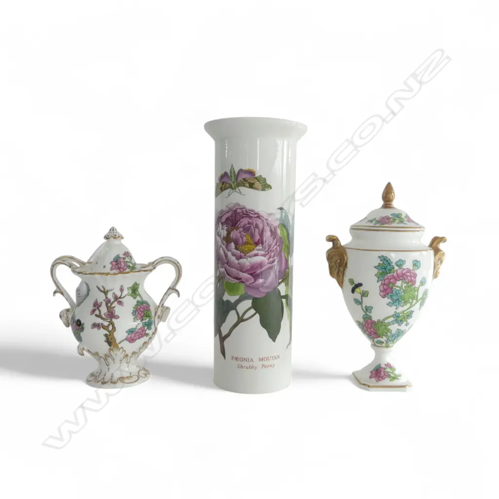 2 COALPORT 'THE INDIA TREE' LIDDED VASES H.175mm + PORTMEIRION VASE H.225mm Image 1++