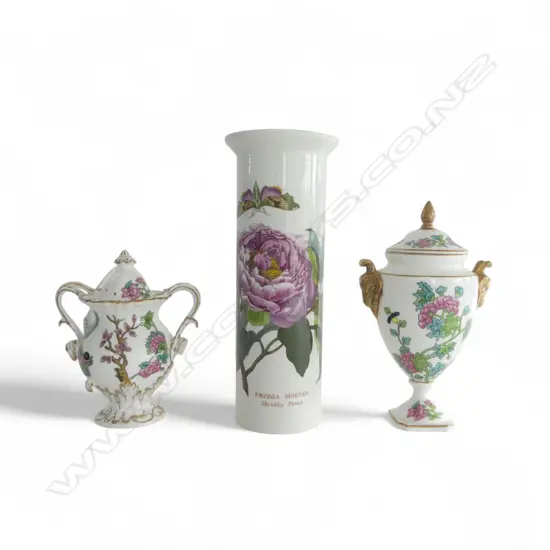 2 COALPORT 'THE INDIA TREE' LIDDED VASES H.175mm + PORTMEIRION VASE H.225mm
