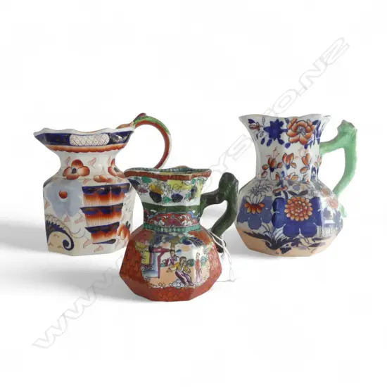 3 EARLY MASONS JUGS H.165mm 1 REPAIRED