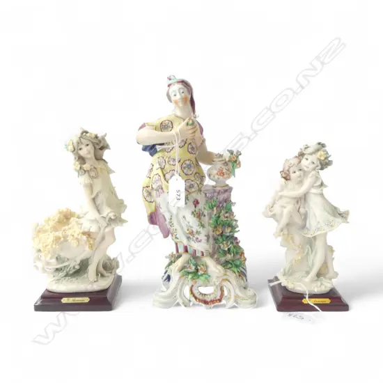 3 GIUSEPPE ARMANI for CAPODIMONTE PORCELAIN FIGURINES, H.270, 220 & 200mm