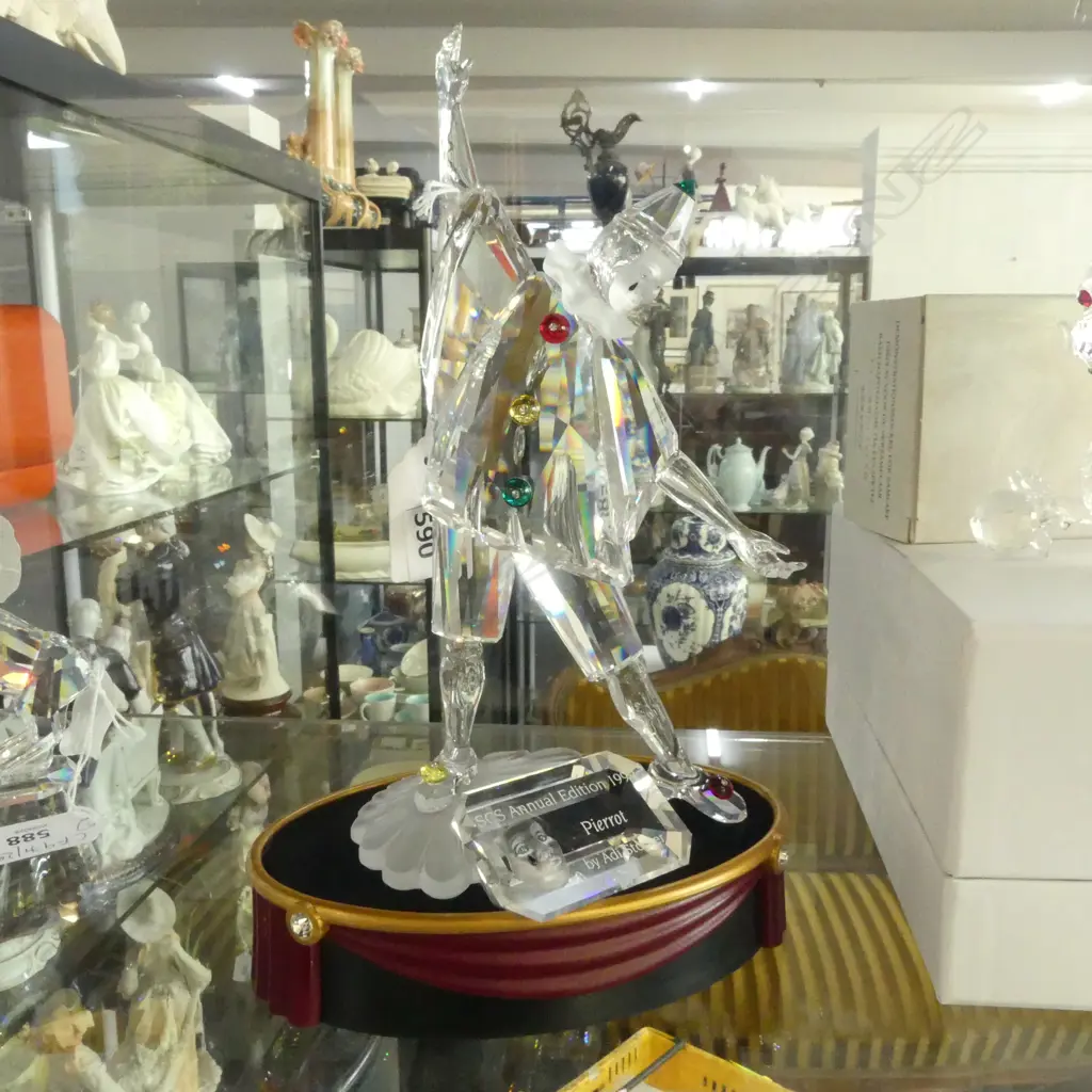 SWAROVSKI 1999 MASQUERADE PIERROT H.200mm, PLAQUE & STAND, ALL BOXED Image 1++