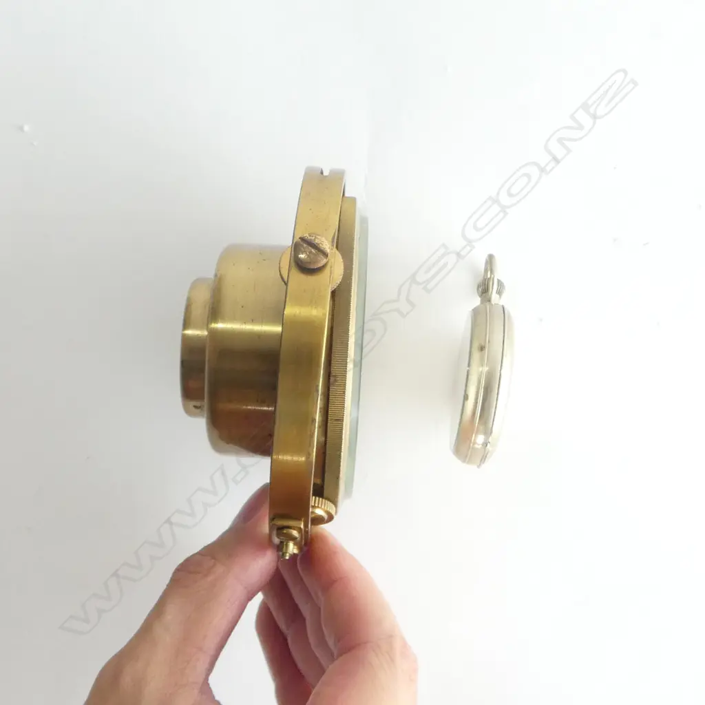 OMEGA POCKET WATCH & GIMBALLED LONGINES CLOCK 115mm dia (MILITARY BROAD ARROW), BOTH IN MAHOGANY BOXES Image 1++