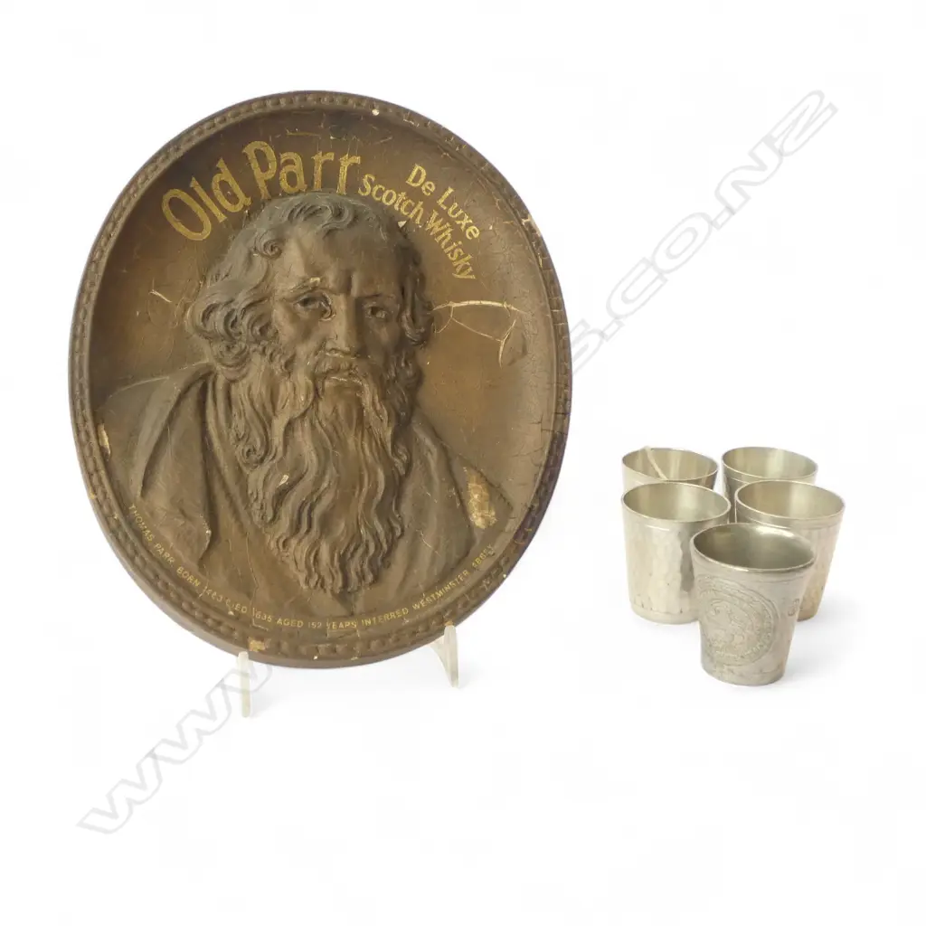 ASST PEWTER RUM MEASURES + OLD PARR SCOTCH WHISKEY PLAQUE Image 1++