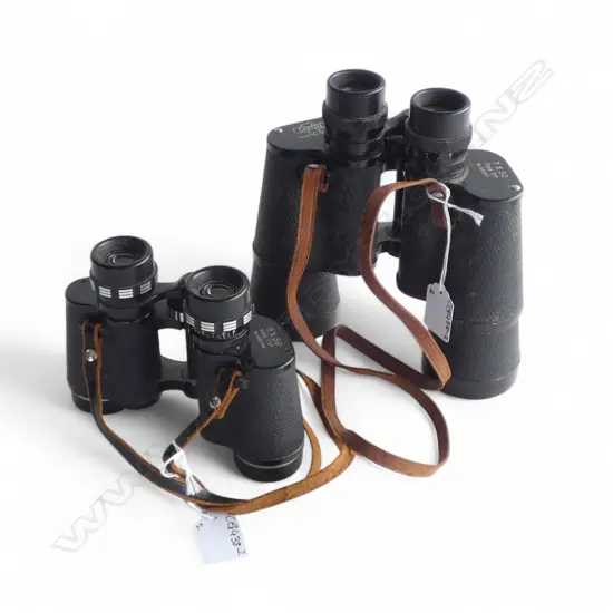 2 VINTAGE PRS BINOCULARS; ALCRON 8X30 + CARTON 7X50