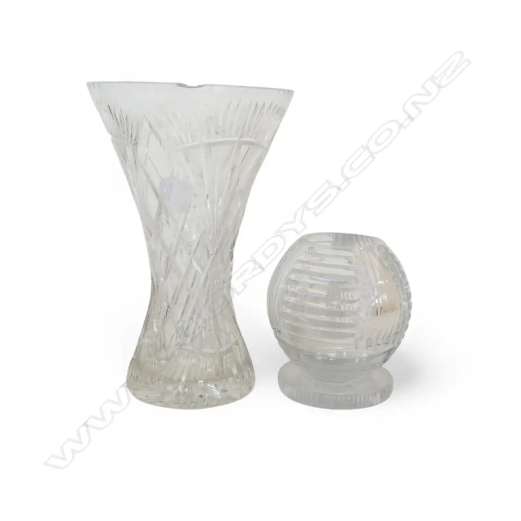 2 QUALITY CUT CRYSTAL VASES tall waisted H.295mm + other. Both with faults Image 1++