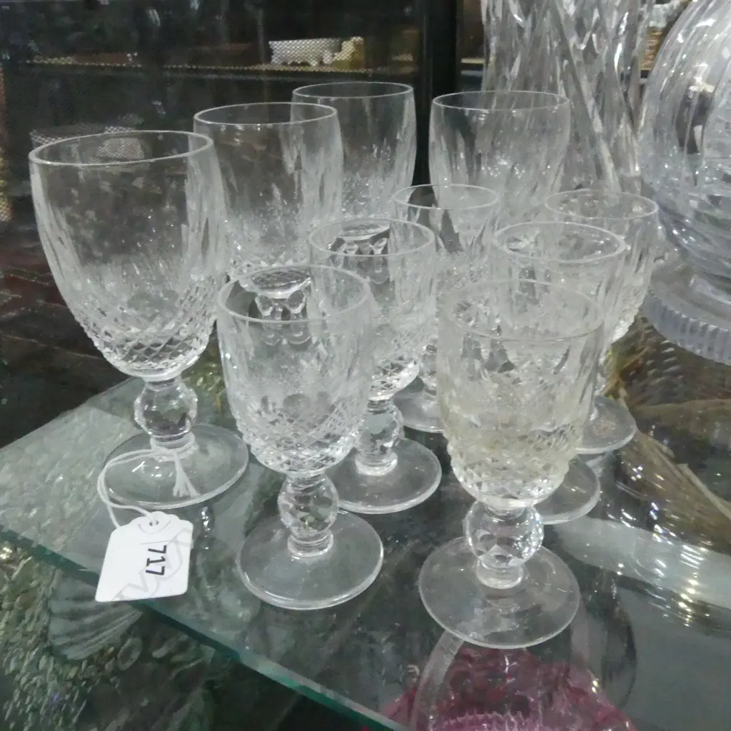 10 ASST. SMALL WATERFORD CUT CRYSTAL GLASSES H.105mm chip to one glass Image 1++