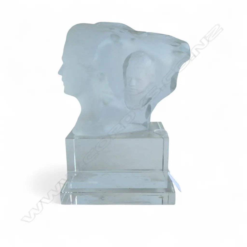 CAST AND FROSTED GLASS ORNAMENT OF TWO FACES AFTER S BIZARD 260 x 200 MM (INCL BASE) Image 1++