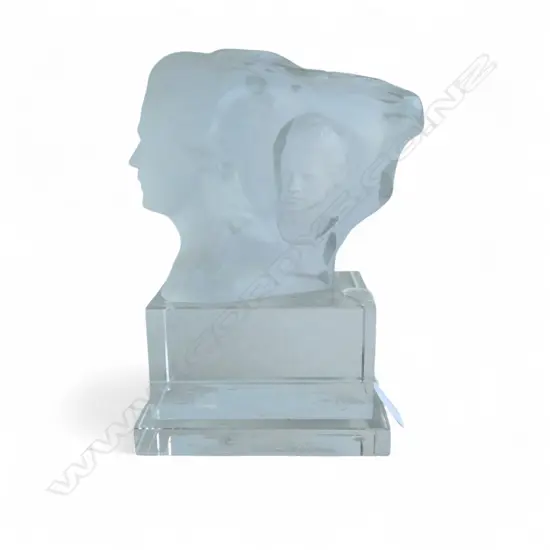 CAST AND FROSTED GLASS ORNAMENT OF TWO FACES AFTER S BIZARD 260 x 200 MM (INCL BASE)