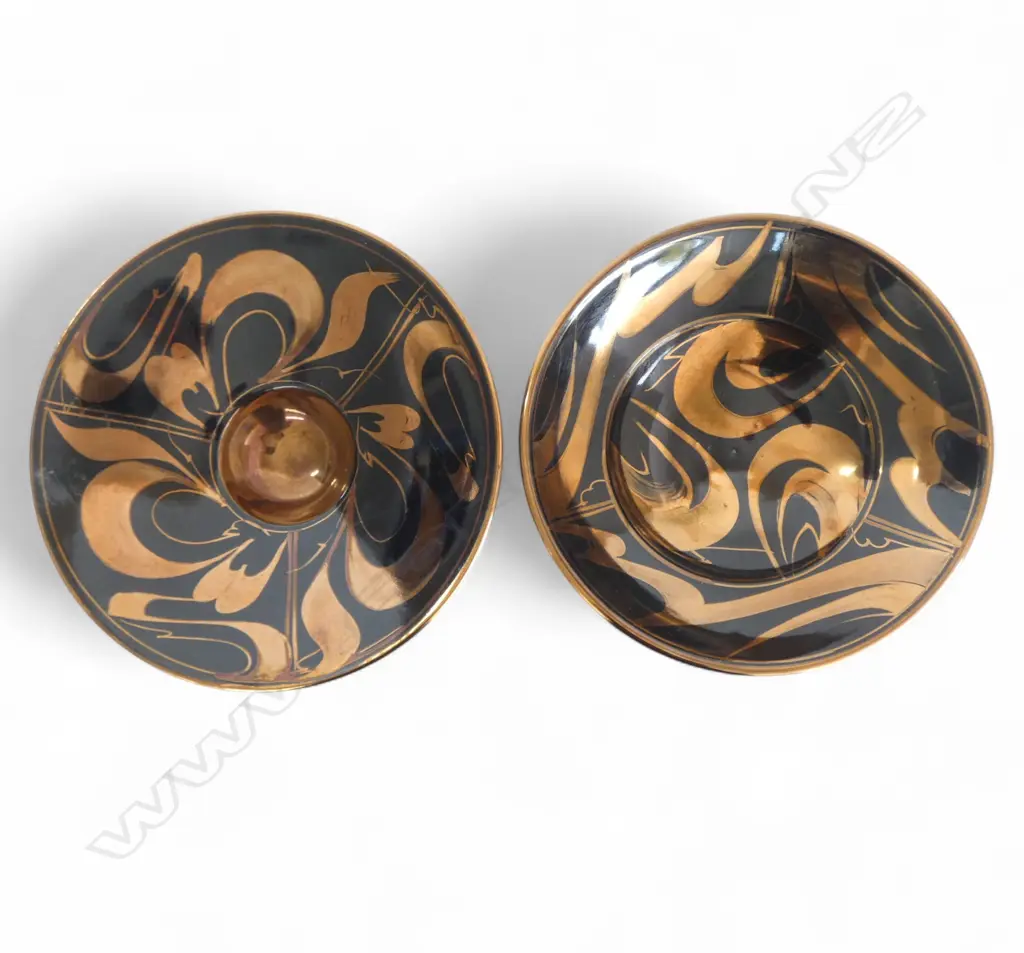 2 PETER COLLIS BOWLS Dia.230mm gilt & red highlights Image 1++