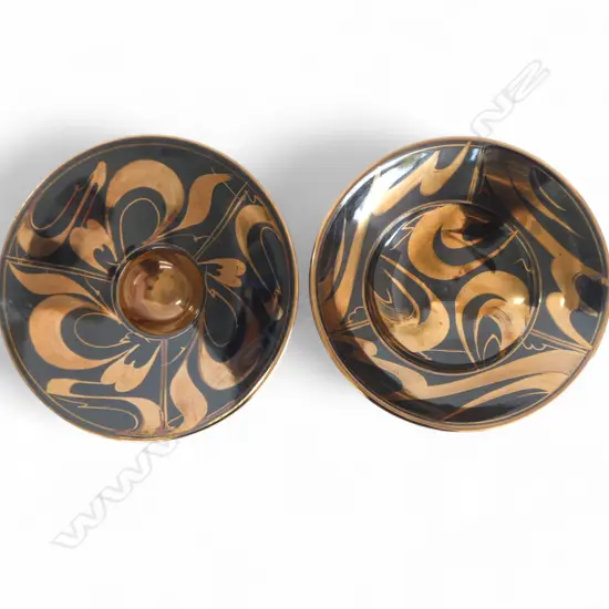 2 PETER COLLIS BOWLS Dia.230mm gilt & red highlights