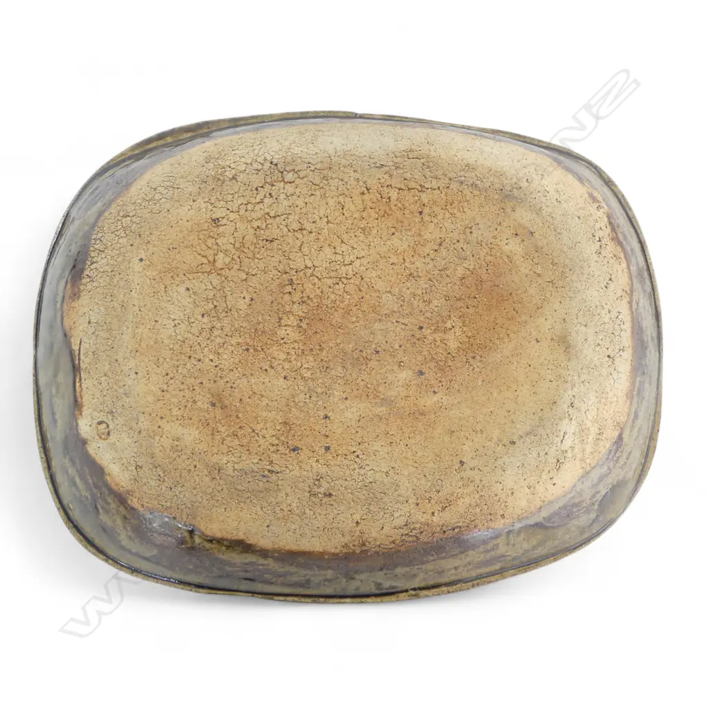 LARGE LEN CASTLE OBLONG PLATTER, IMPRESSED SYMBOLS REMINISCENT OF THEO SCHOON, L.430 x 335mm (sml chip & 2cm hairline) Image 1++