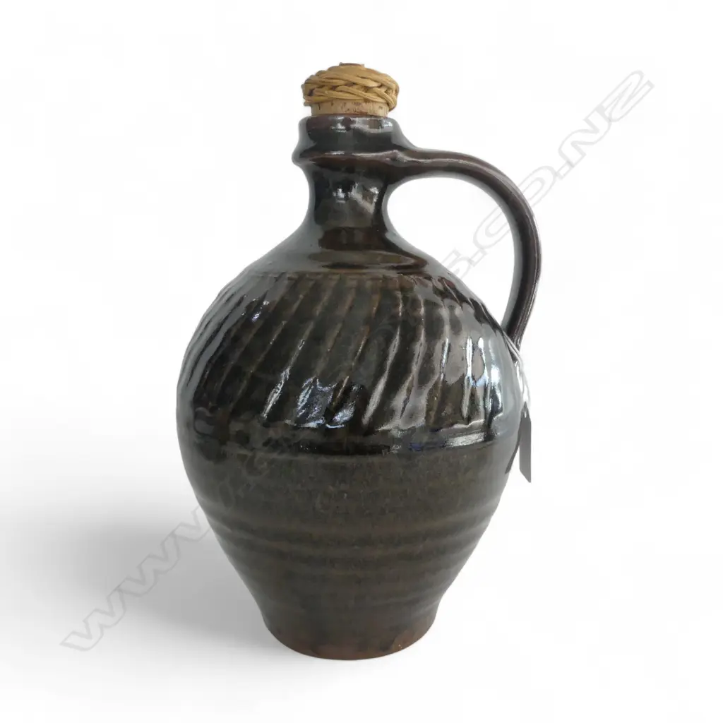 MIREK SMISEK N.Z. STUDIO POTTERY FLAGON w. CANE STOPPER H.270mm Image 1++