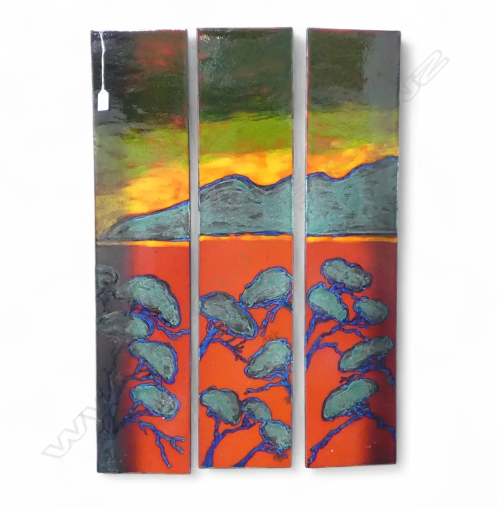 MORRIS & JAMES TRIPTYCH 'LITTLE BARRIER ISLAND' EACH CERAMIC PANEL 810x175mm Image 1++