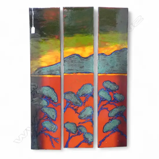 MORRIS & JAMES TRIPTYCH 'LITTLE BARRIER ISLAND' EACH CERAMIC PANEL 810x175mm