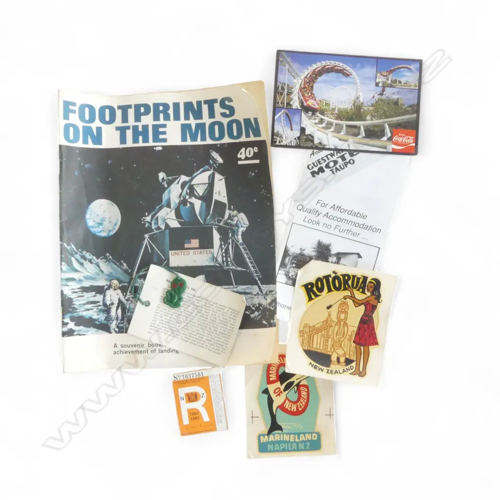 FOOTPRINTS ON THE MOON + VINTAGE ASST. N.Z. EPHEMERA; MARINELAND, RAINBOWS END, PLASTIC TIKI  etc Image 1++