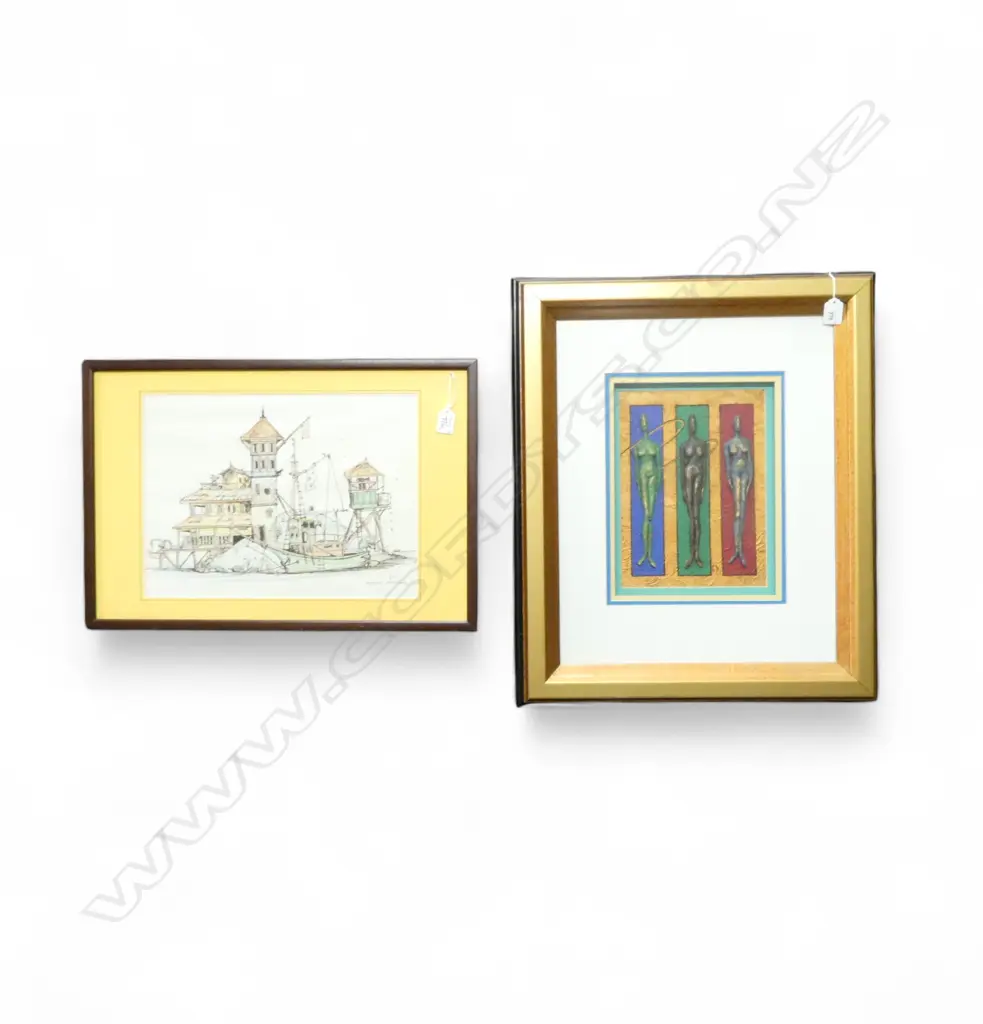 2 ARTWORKS; PAMELA COOPER 3 NUDES & WARWICK ARMSTRONG INK DRAWING Image 1++