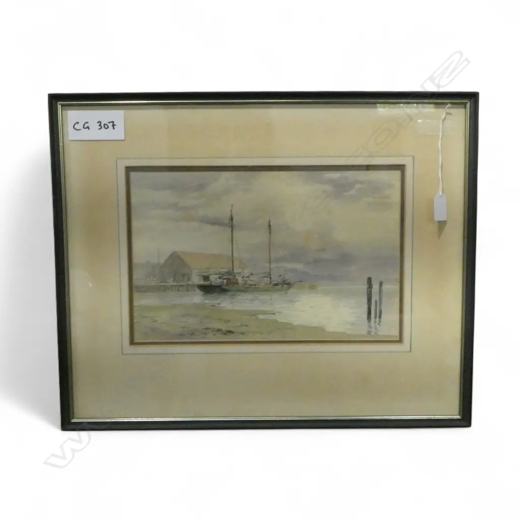 RIX CARLTON, SAILING SHIP AT WHARF, WC 220x345mm Image 1++