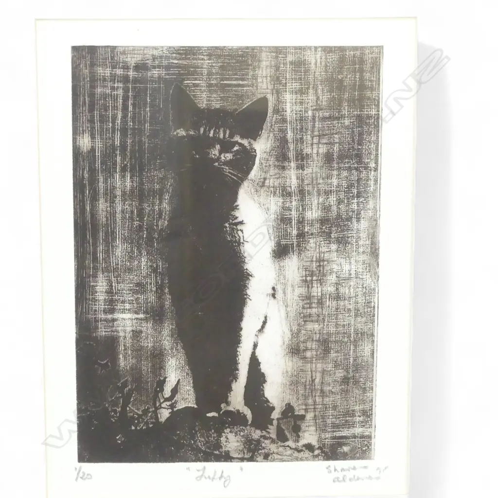FRAMED LINOCUT PRINT OF A CAT, NUMBERED 1/20 & SIGNED,370 X 300MM Image 1++