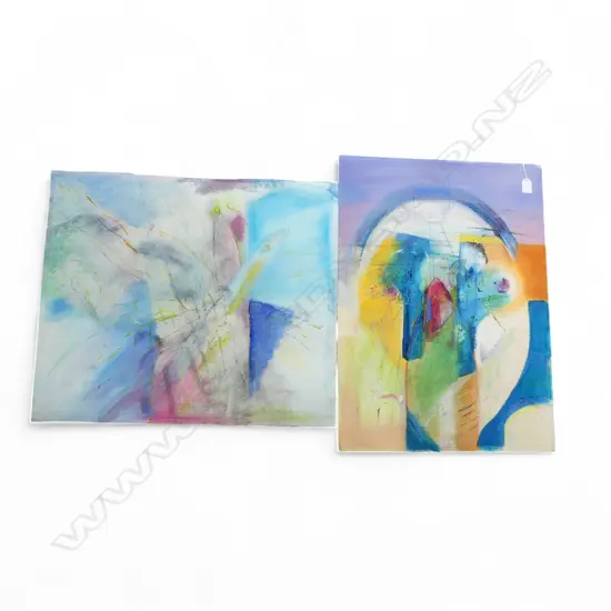 2 SIGNED ABSTRACT PASTEL ARTWORKS, 690x500, 660x560mm