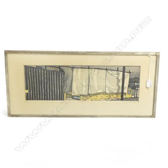 CLIFTON KARHU (AMERICAN 1927-2007) 'CONSTRUCTION' WOOD BLOCK PRINT '64 28/50 170x520mm