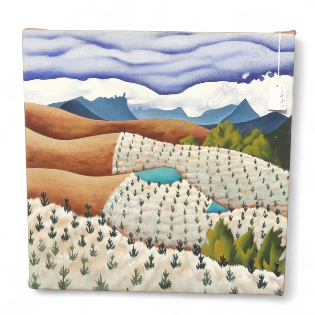 JO HARDY (NZ 1952-2016) 'NEAR AND FAR IN JULY' ACRYLIC ON CANVAS 350x350mm Image 1++