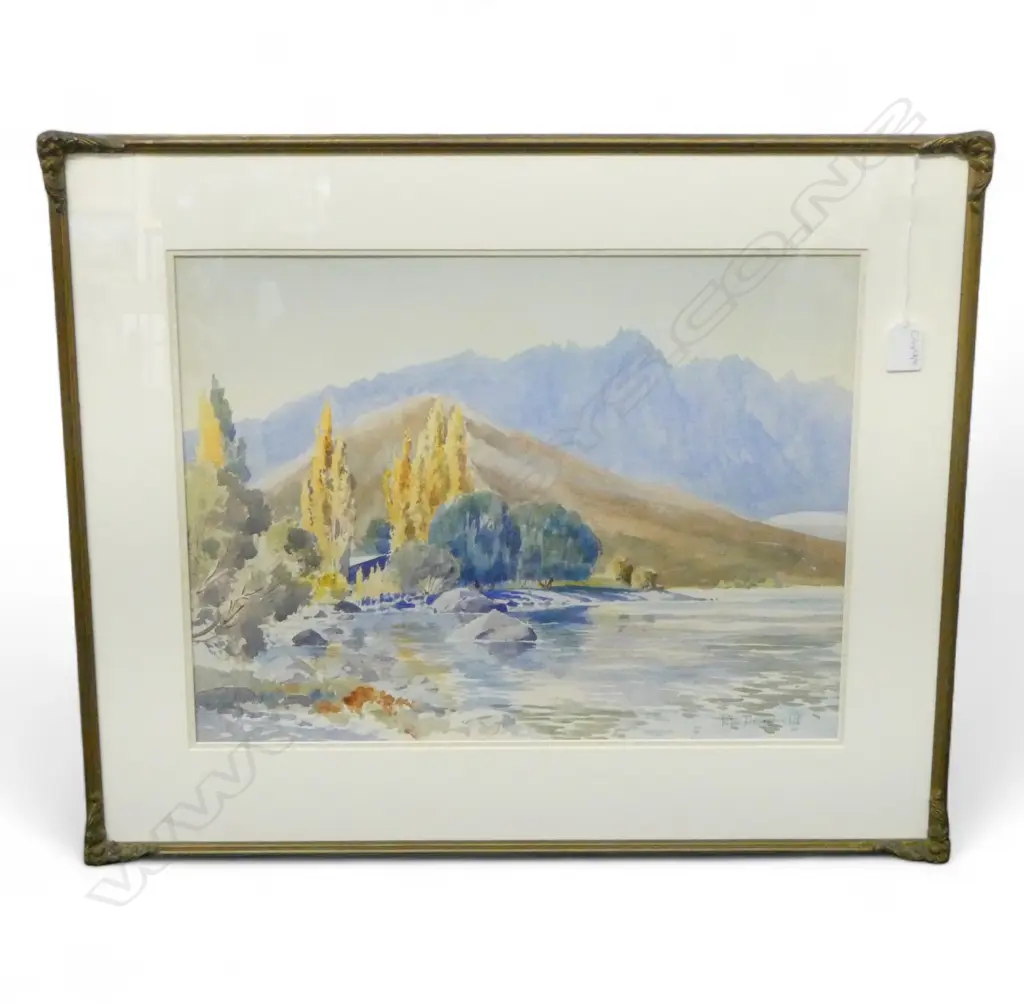 PETER BOUSFIELD, RIVER LANDSCAPE, WC 350x465mm Image 1++