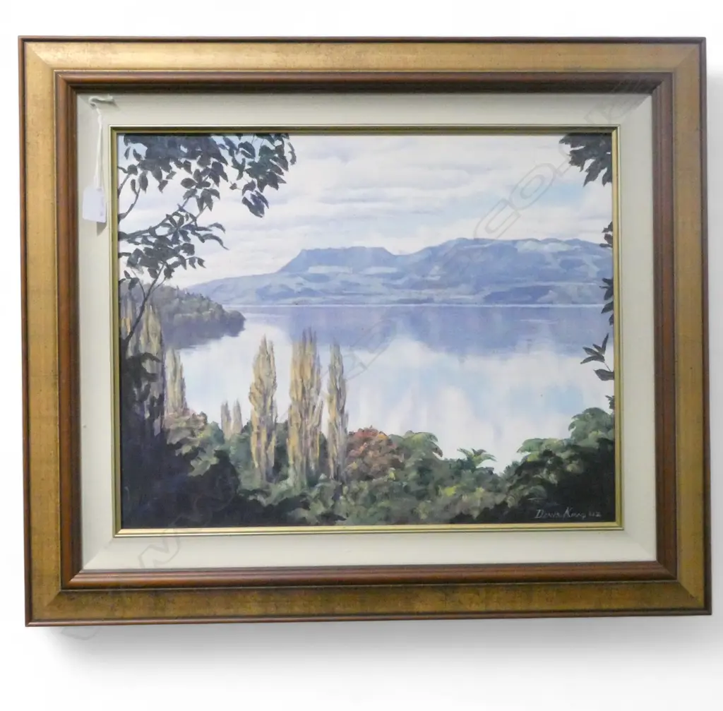 DENIS KING 'LAKE TARAWERA' OIL ON CANVAS BOARD SIGNED 390 X 490 MM Image 1++