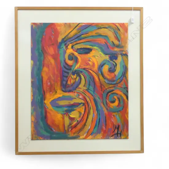 MERANA HALL 'MOKO II' ACRYLIC ON BOARD 1993 610x510mm