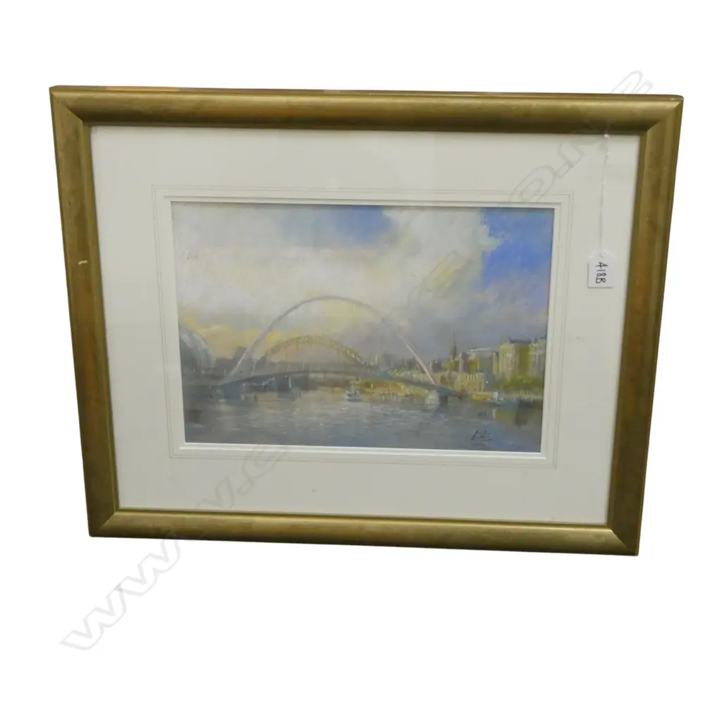 W. HOLMES, URBAN RIVER SCENE, PASTEL 255x365mm Image 1++