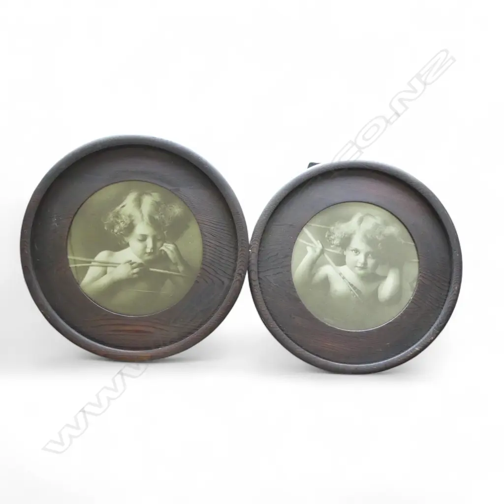 PR CUPID ANGEL PRINTS IN EBONISED WOODEN FRAMES 295mm dia (495mm overall) Image 1++