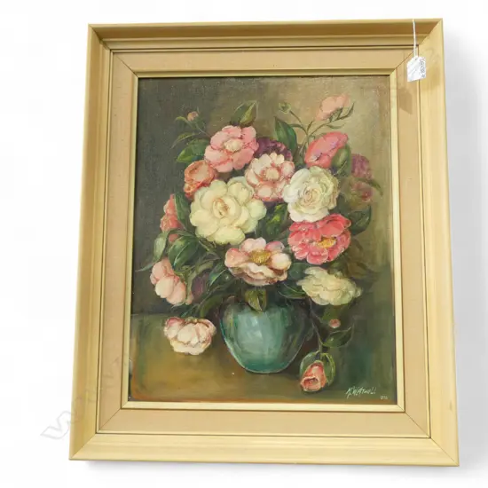 MAVIS ATWELL, FLORAL STILL LIFE, OIL, SIGNED & DATED 1976, 495x390mm