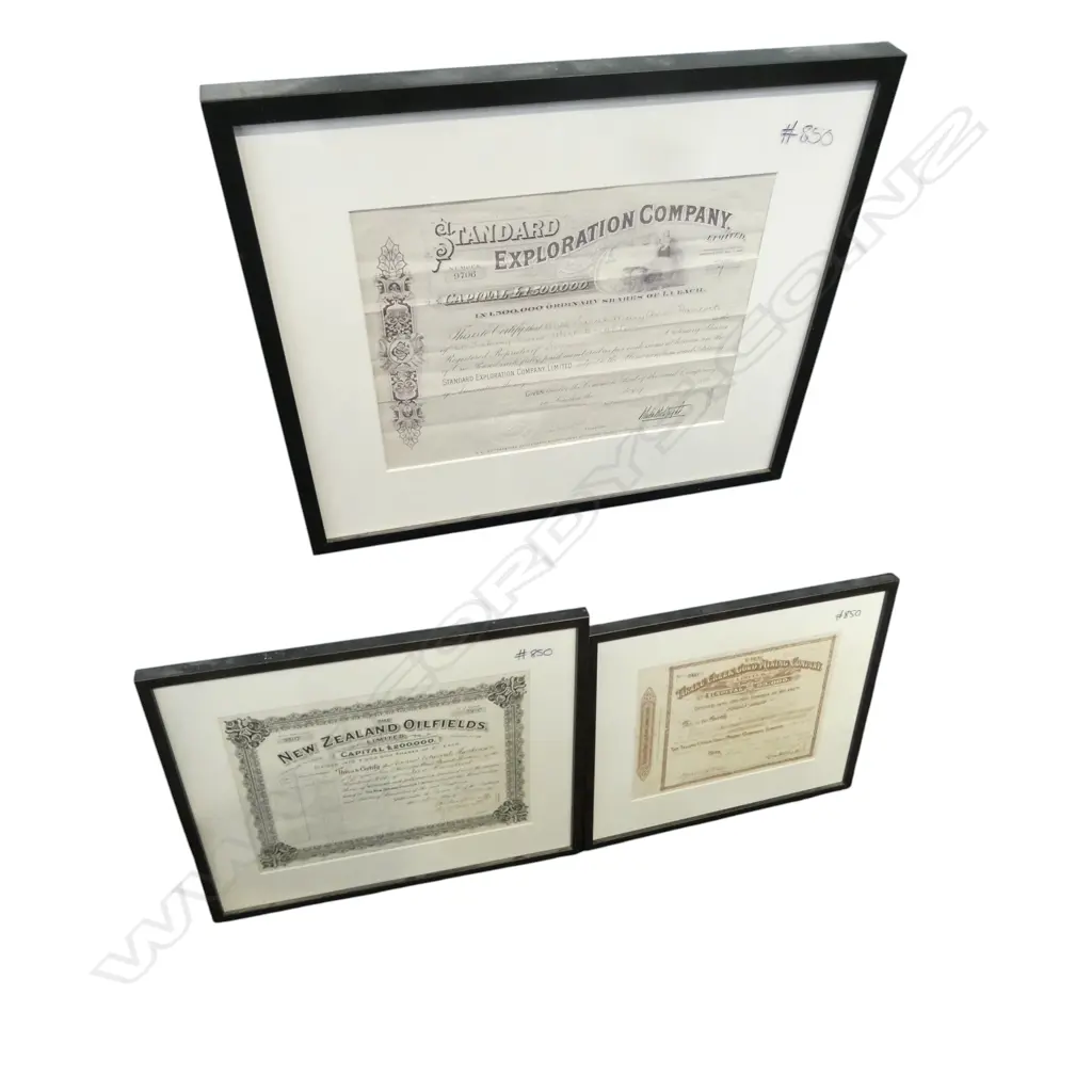 4 FRAMED BONDS; 3 N.Z. + STANDARD EXPLORATION Image 1++