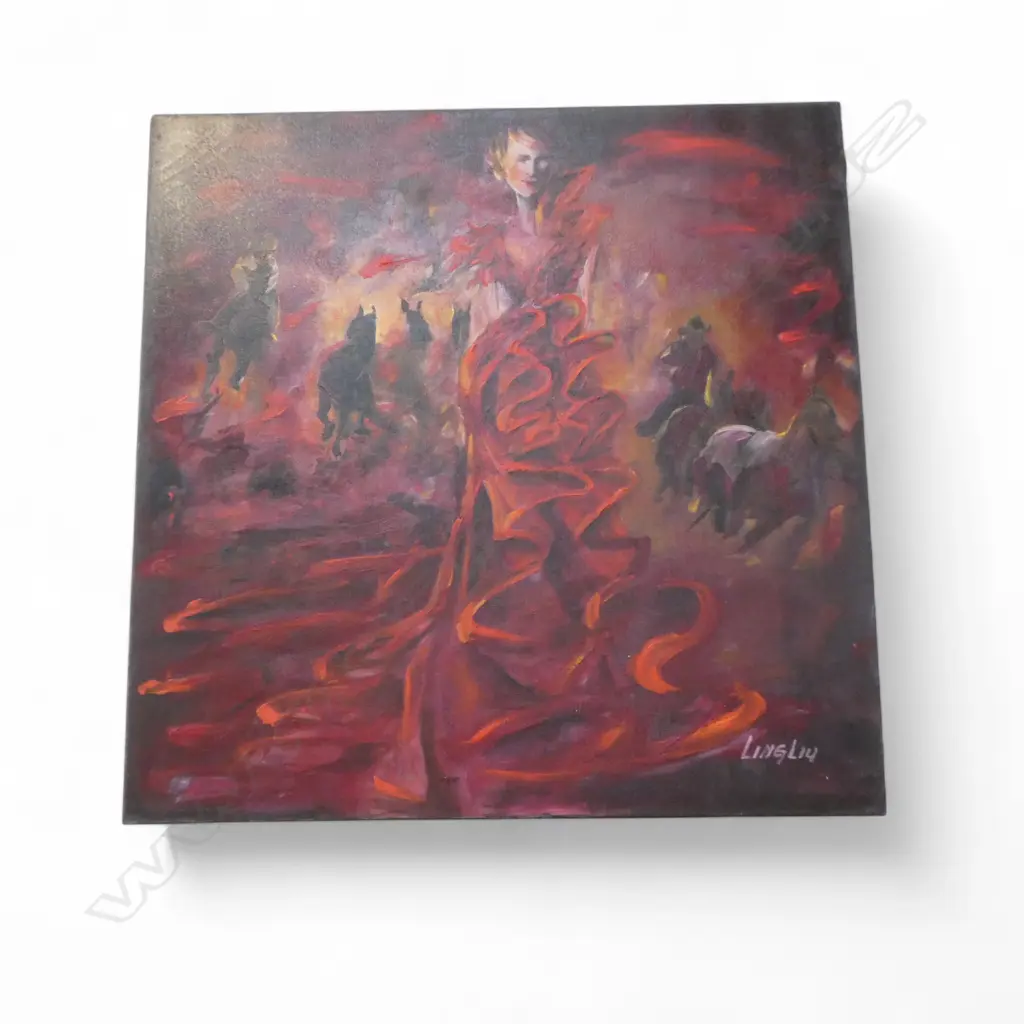 LING LIU 'RED DREAM' OIL ON CANVAS 760x760mm Image 1++