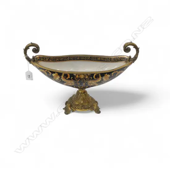 SEVRES STYLE TROUGH VASE on METAL BASE, W.360 x 250mm