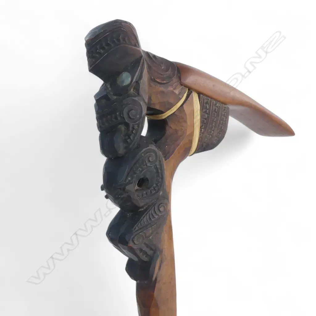 CARVED WOODEN MAORI HAFTED ADZE H.490mm Image 1++