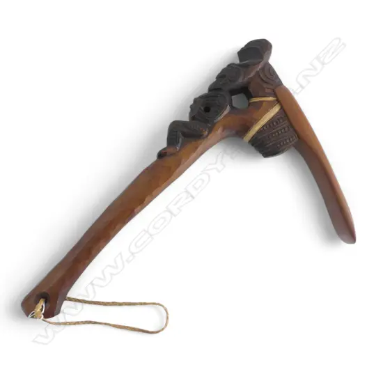 CARVED WOODEN MAORI HAFTED ADZE H.490mm