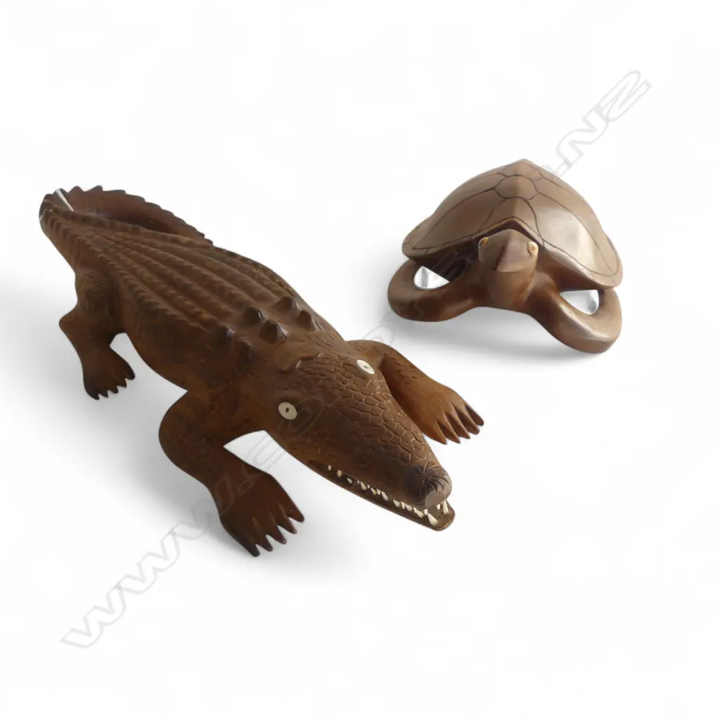 CARVED WOODEN CROCODILE L.485mm & TURTLE Image 1++
