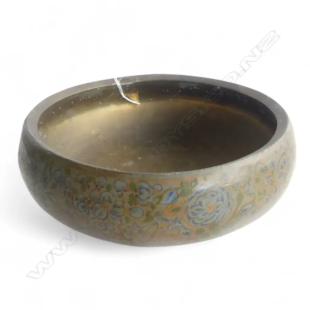 KASHMIRI LACQUER BOWL w. BRASS LINING 225mm dia Image 1++