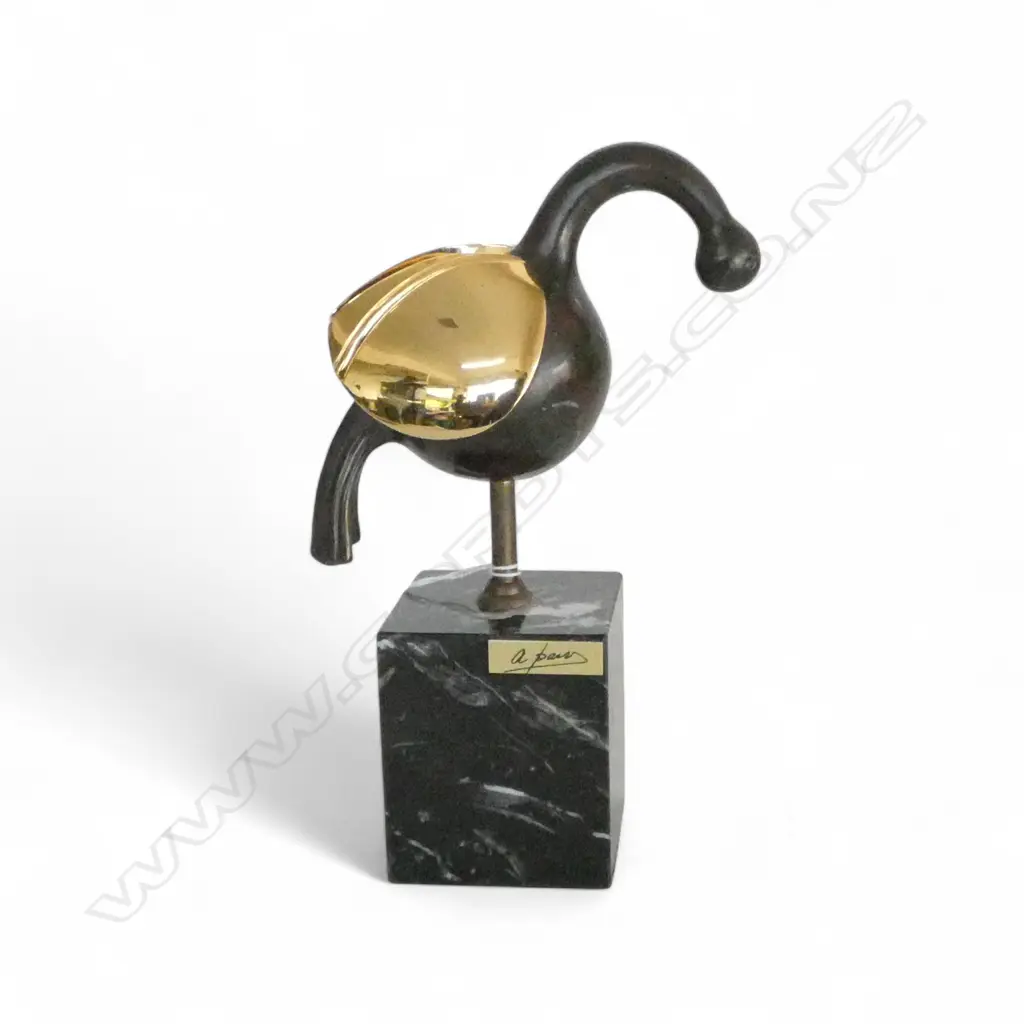 METAL ABSTRACT BIRD SCULPTURE ON MARBLE BASE H.220mm Image 1++