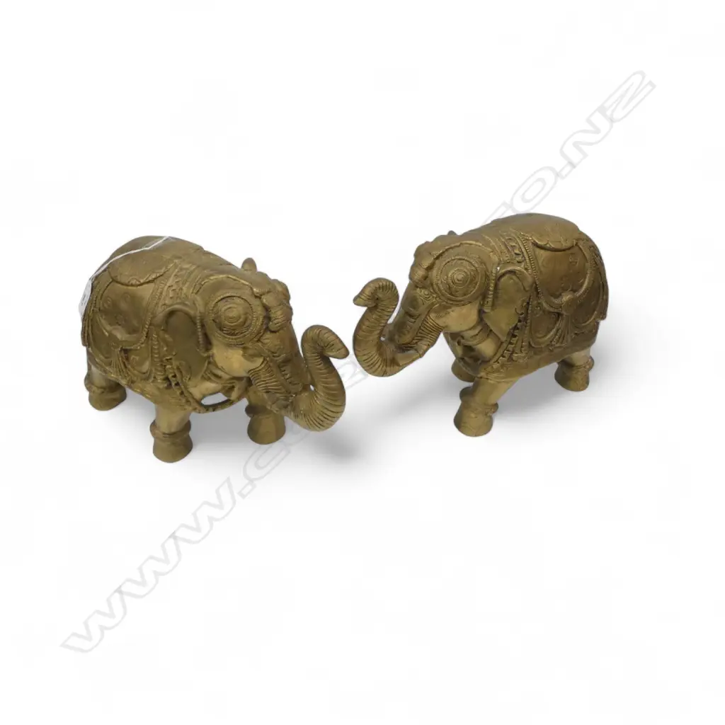 PR LARGE INDIAN SOLID BRASS ELEPHANTS with regal adornments H.210mm. L.350mm Image 1++