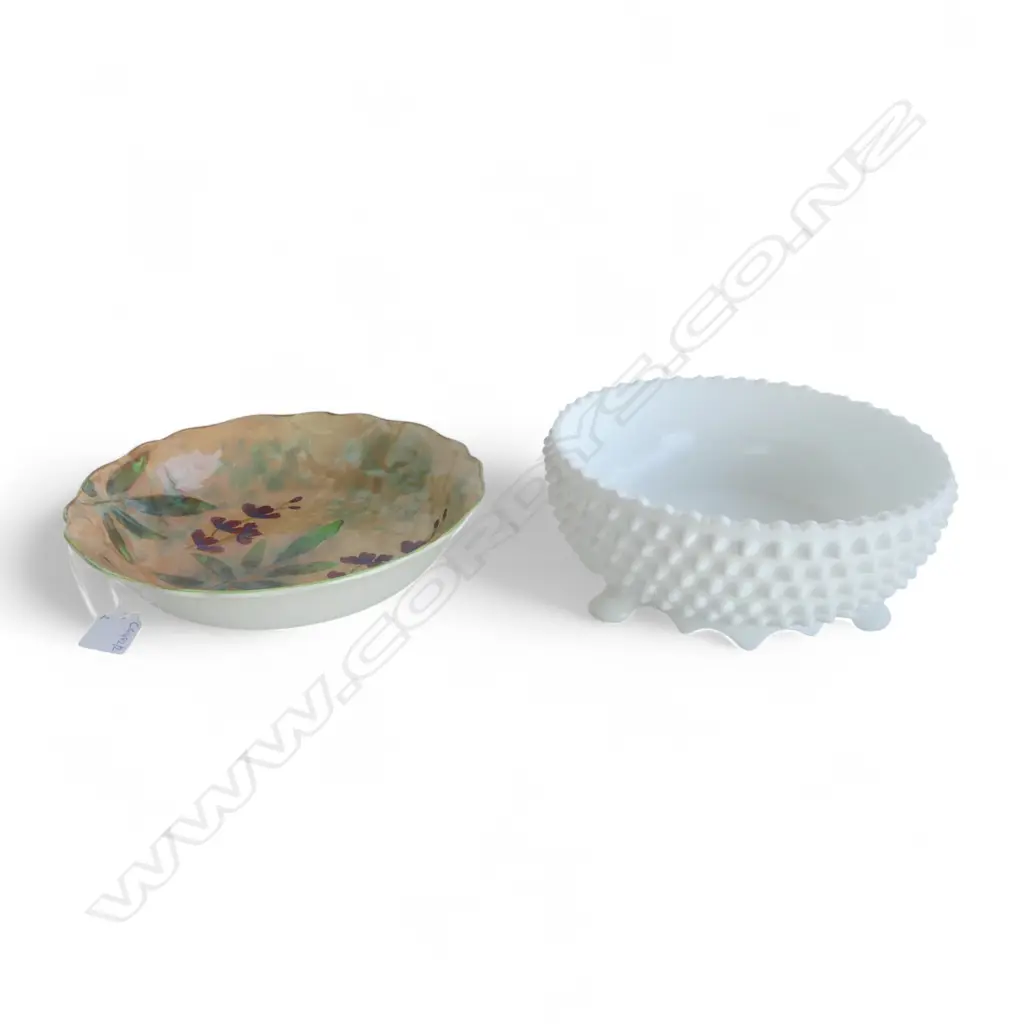 ROYAL DOULTON WISTERIA BOWL 240mm dia + FENTON MILK GLASS 'HOBNAIL' BOWL, FAULTS Image 1++